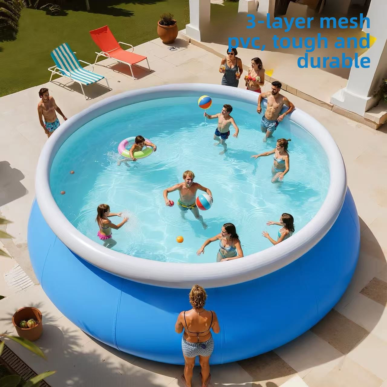 בריכת שחייה מתנפחת עגולה לילדים – PVC עבה, 4 גדלים, כיף משפחתי
