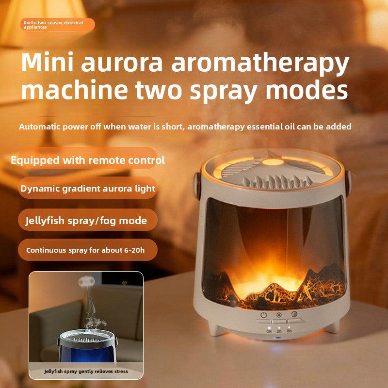 Seven-Color Flame Aroma Diffuser – Aurora Light, Jellyfish Effect & Essential Oil