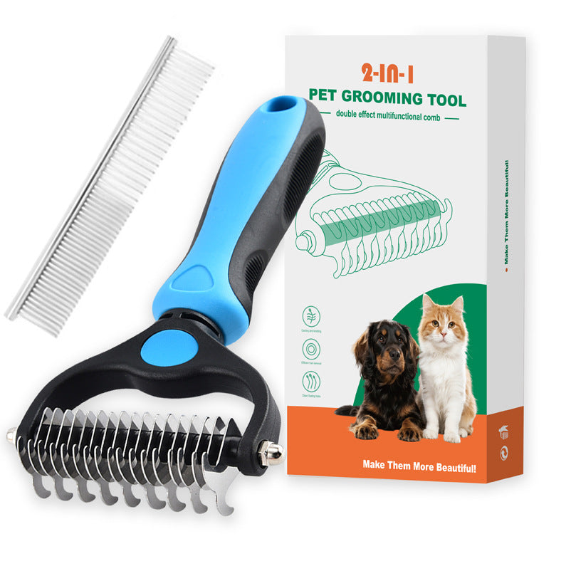 Pet Hair Removal & Detangling Comb – Double-Sided, Stainless Steel, Cats & Dogs