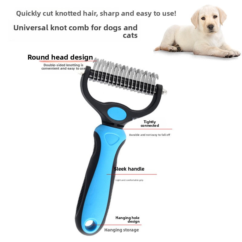 Pet Hair Removal & Detangling Comb – Double-Sided, Stainless Steel, Cats & Dogs