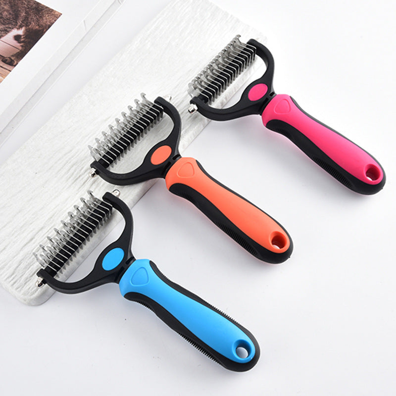 Pet Hair Removal & Detangling Comb – Double-Sided, Stainless Steel, Cats & Dogs