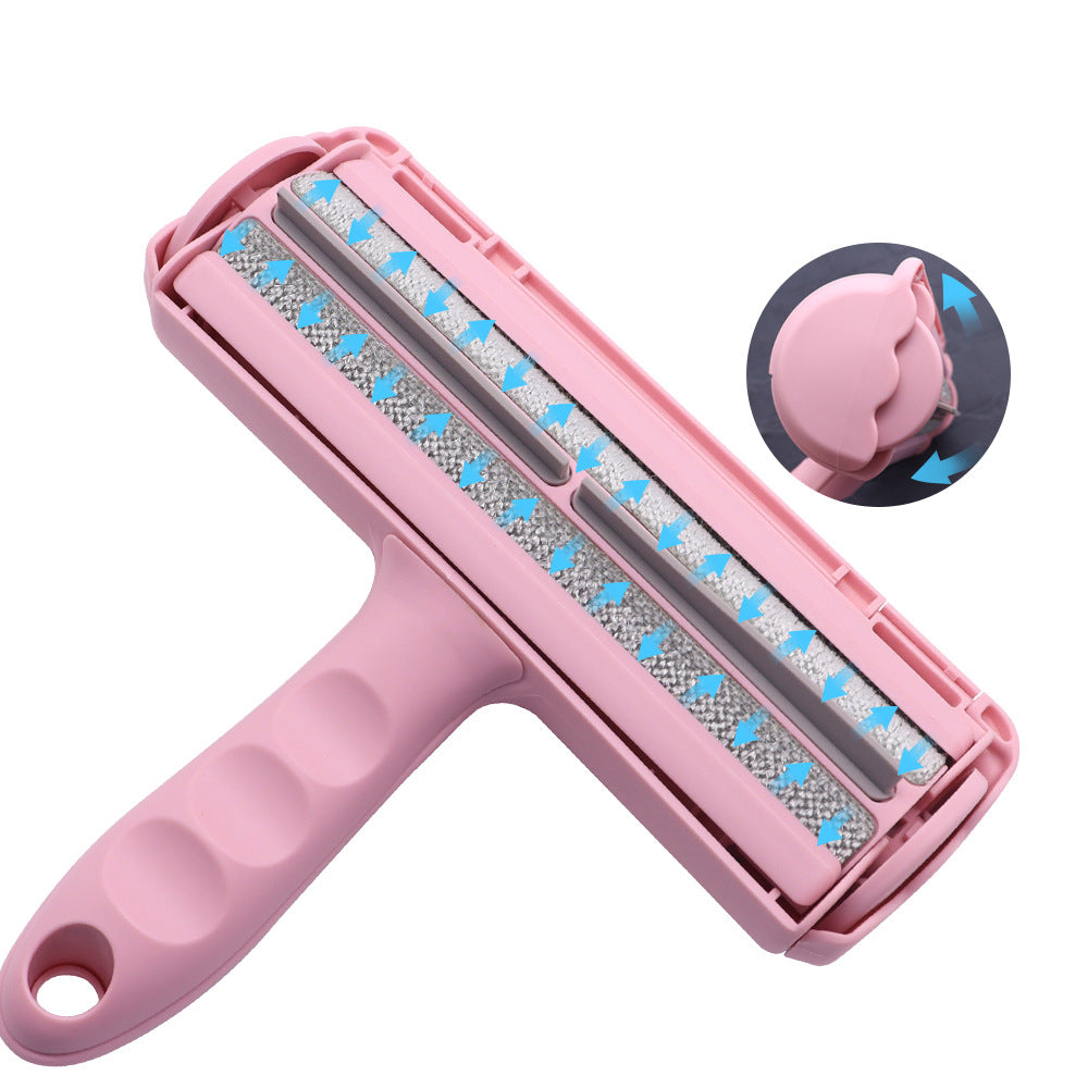 Two-way roller pet hair removal brush