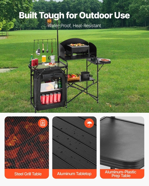 Camping Kitchen Table, Outdoor Camp Cooking Table, Aluminum Portable