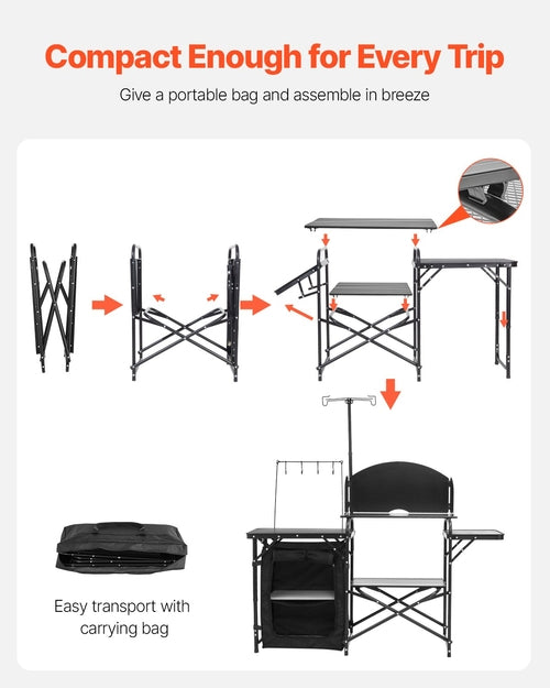 Camping Kitchen Table, Outdoor Camp Cooking Table, Aluminum Portable