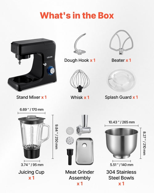Stand Mixer, 7.8 L Electric Kitchen Mixer, 1500W Dough-Mixer, 6+P