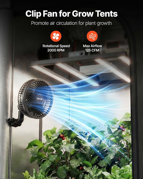 Plant Fan, Grow Tent Clip On Fan Rechargeable, Type-C Port with 9