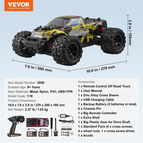 Remote Control Car, 1:18 Scale RC Car for Kids, All Terrain 4WD